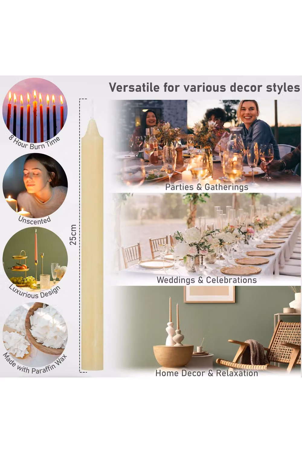 Deco Express Set of 15 Unscented Dripless Taper Candles in White and Beige – 2