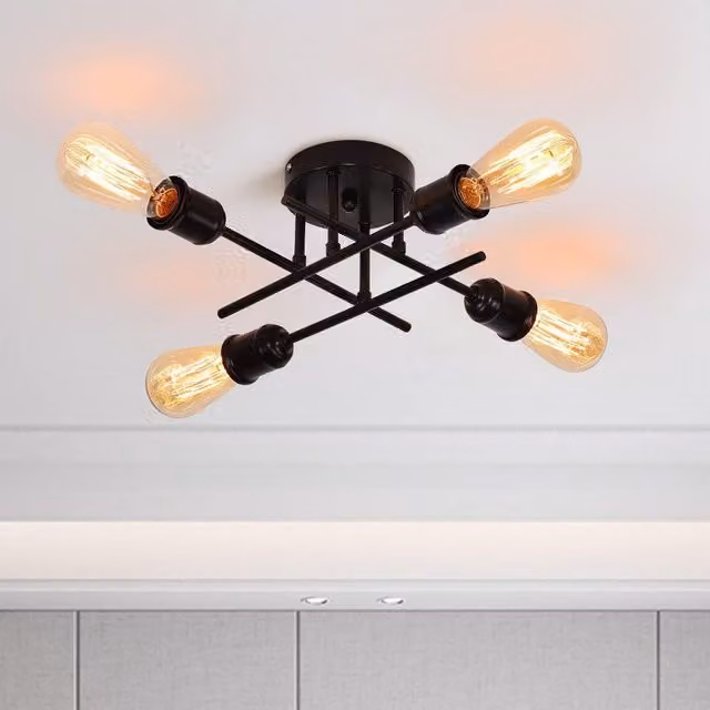 Garwarm 4-Light Industrial Semi Flush Mount Sputnik Ceiling Light in Black