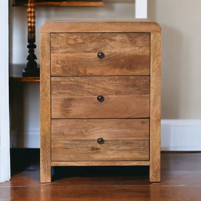 Artisan Furniture Mango Wood 3 Drawer Bedside Table in Brown