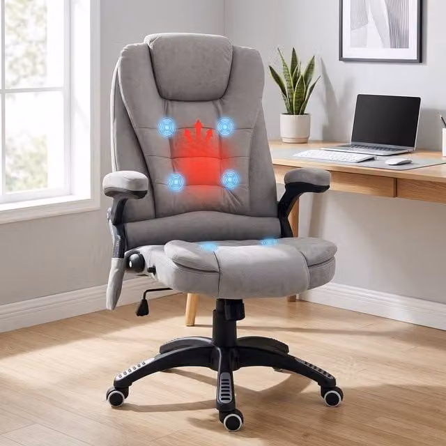 ERGOVEXA Grey Microfibre Heated Massage Recliner Executive Office Chair with Headrest and Armrests