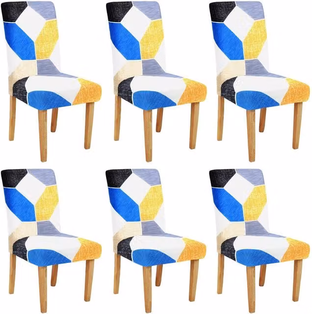 Roseley Blue and Multicolour Graphic Pattern 1 Stretch Dining Chair Covers
