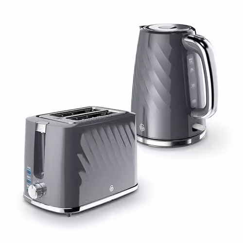 Swan Windsor Kitchen Set in Grey featuring 1.7L Fast Boil Kettle and 2 Slice Toaster
