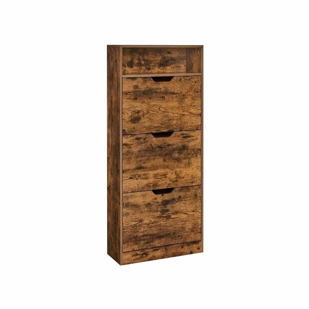 Pirlo Plush Modern 3 Drawer Shoe Storage Cabinet with Shelf in Brown – 4