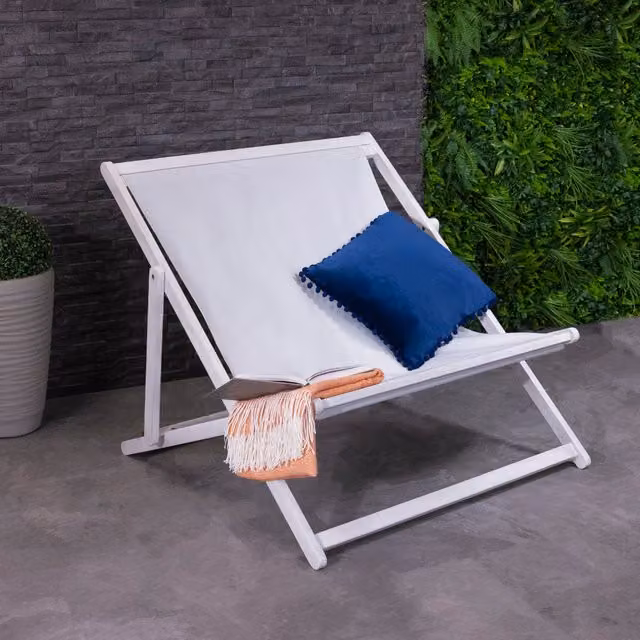 Charles Bentley FSC Certified White Washed Eucalyptus Double Deck Chair in Grey and White