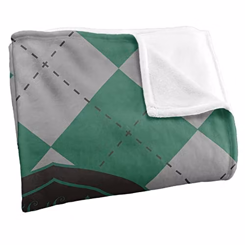 Warner Brothers Harry Potter Slytherin Plaid Sigil Fleece Blanket in White and Multicolour, W/D/H: 152 x 127 cm – 2