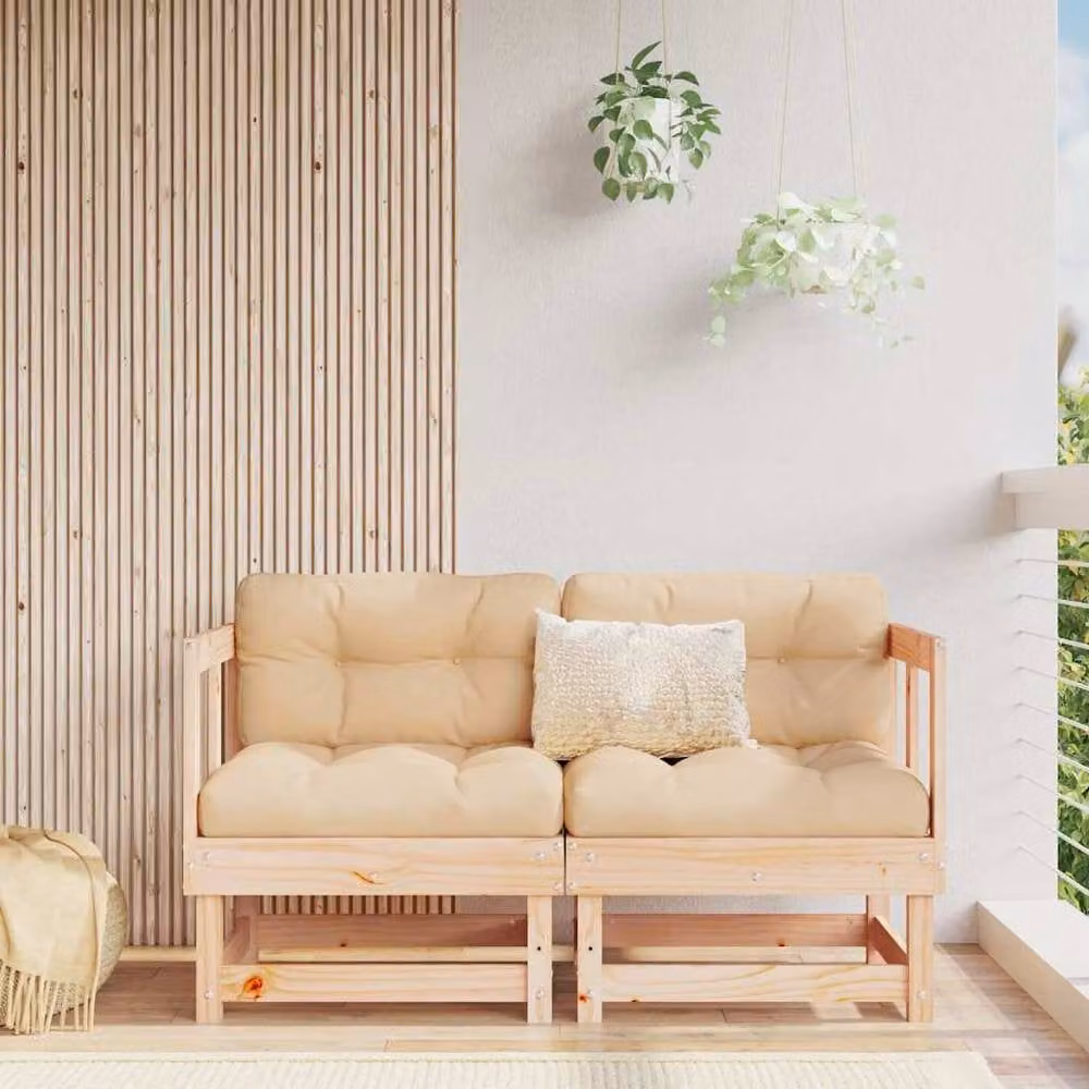 Berkfield Home Beautiful L-Shape Garden Corner Sofa Set in Natural Solid Pine with Fabric Cushions – 1