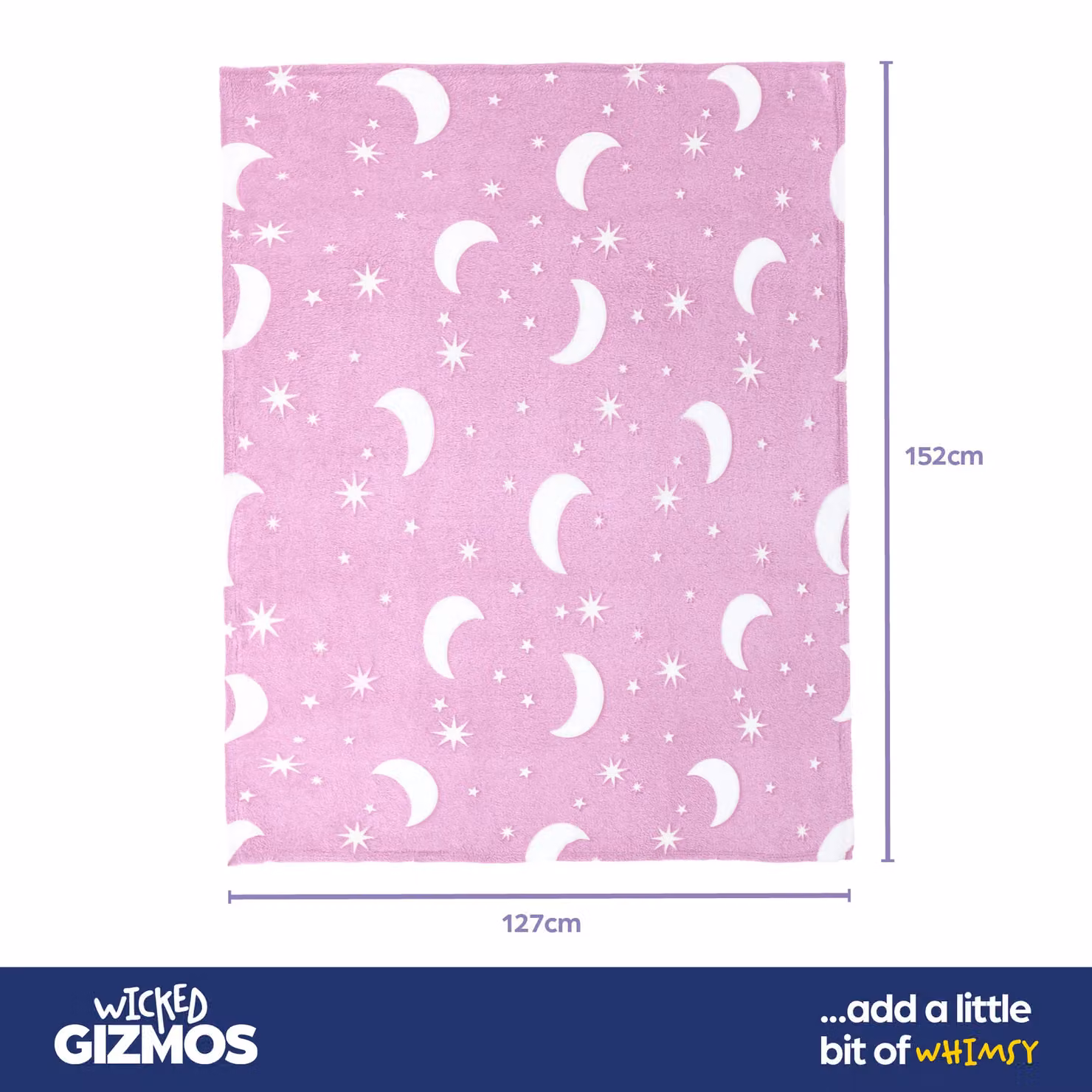 Wicked Gizmos Glow in the Dark Fleece Throw Blanket with Moon and Stars Design in Grey and Dark Pink, W/D/H: 152 x 127 cm – 5