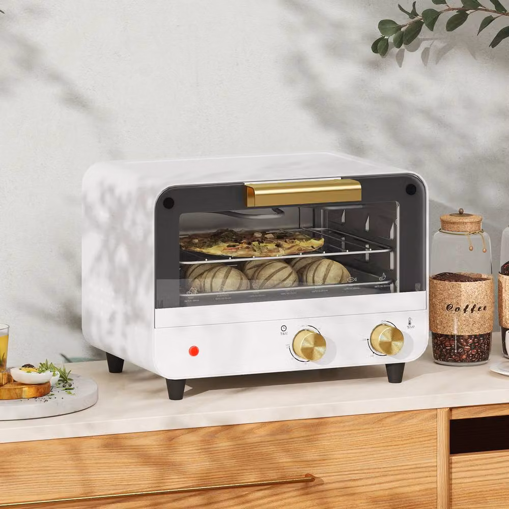 HOMCOM 12L Mini Countertop Toaster Oven with Grill and Glass Door, White – 2