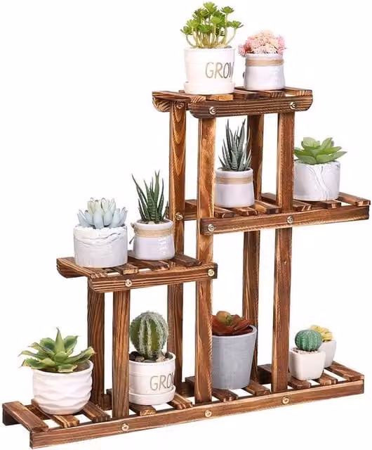 KORVIXA Multi Tier Wood Plant Stand Flower Display Holder Storage Rack in Brown, Medium – 1