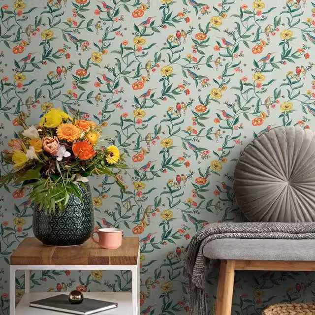 Cath Kidston Birds and Botanical Floral Wallpaper in Grey and Multicolour – 1