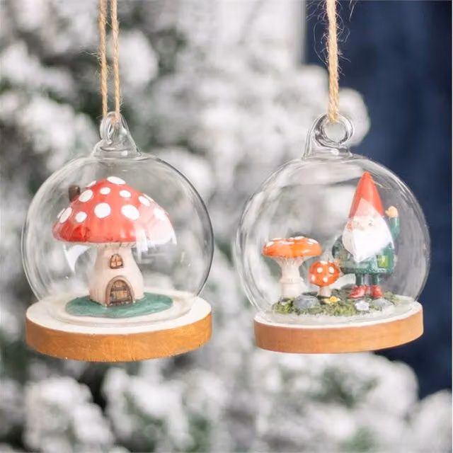 Uniqueful Mushroom House Glass Dome Hanging Pendant Decoration, Multicolour Red and Transparent