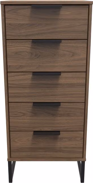 2 U Fuji 5 Drawer Tall Bedside Chest in Walnut, Ready Assembled – 1