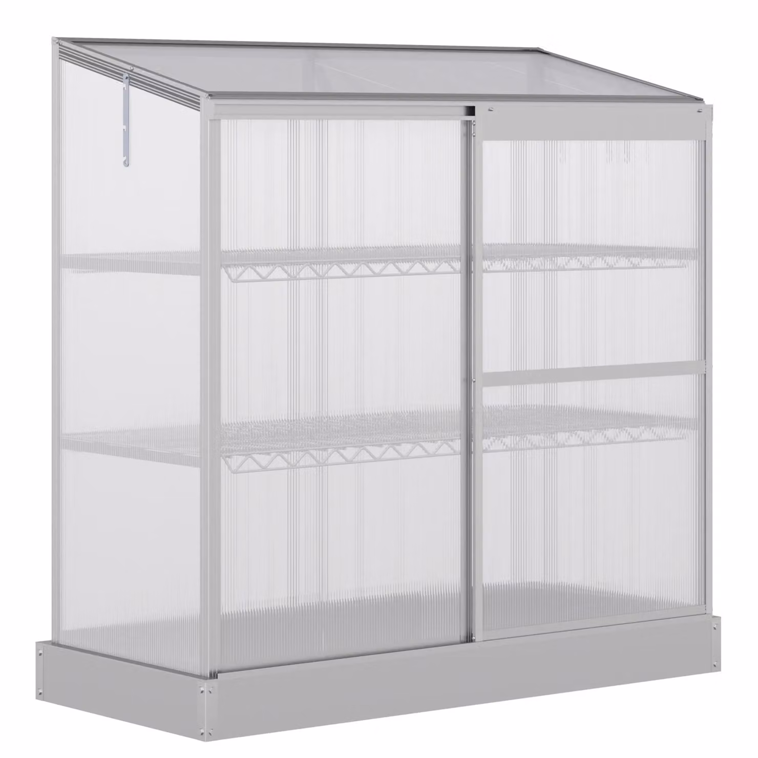 Outsunny 3-Tier Aluminium Greenhouse with Polycarbonate Cold Frame and Shelving, Silver, H 139.5 x W 60.96 x D 58.0 cm – 2