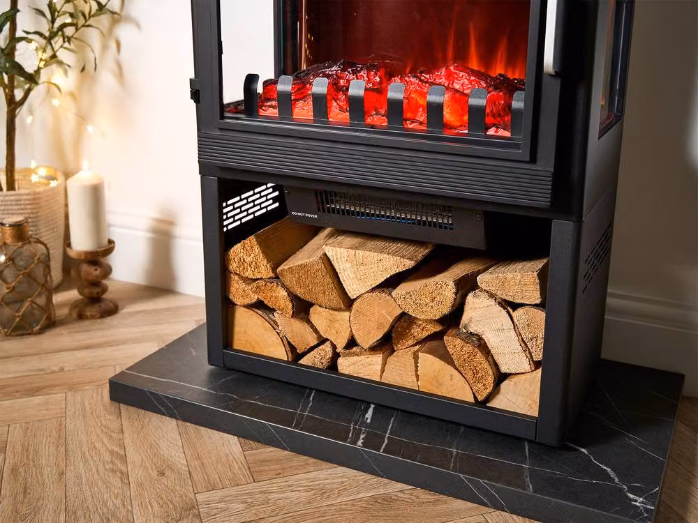 Sureflame Marlow 3-Sided Electric Stove with Log Storage in Black, W/D/H: 104 x 60 x 60 cm – 4