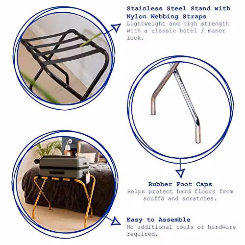 Harbour Housewares Folding Metal Luggage Racks, Silver, Pack of 2 – 2