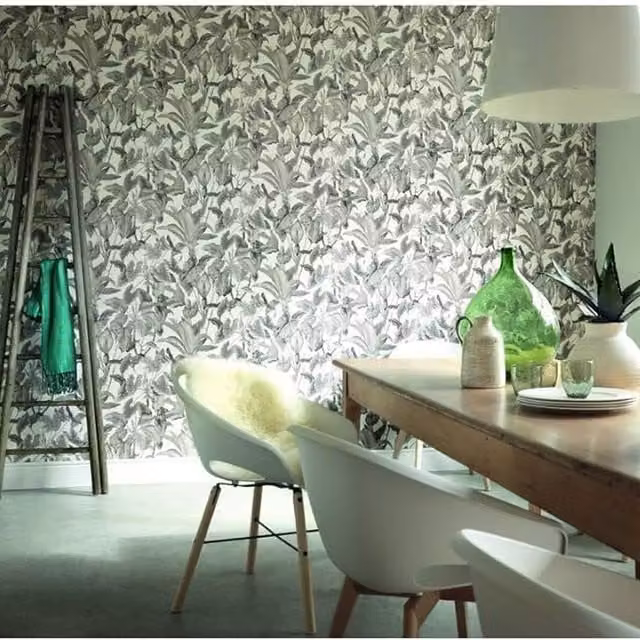 Erismann Botanical Floral Vinyl Wallpaper in Green and Grey