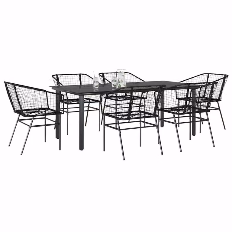 Berkfield Home 7 Piece Black Poly Rattan and Glass Garden Dining Set