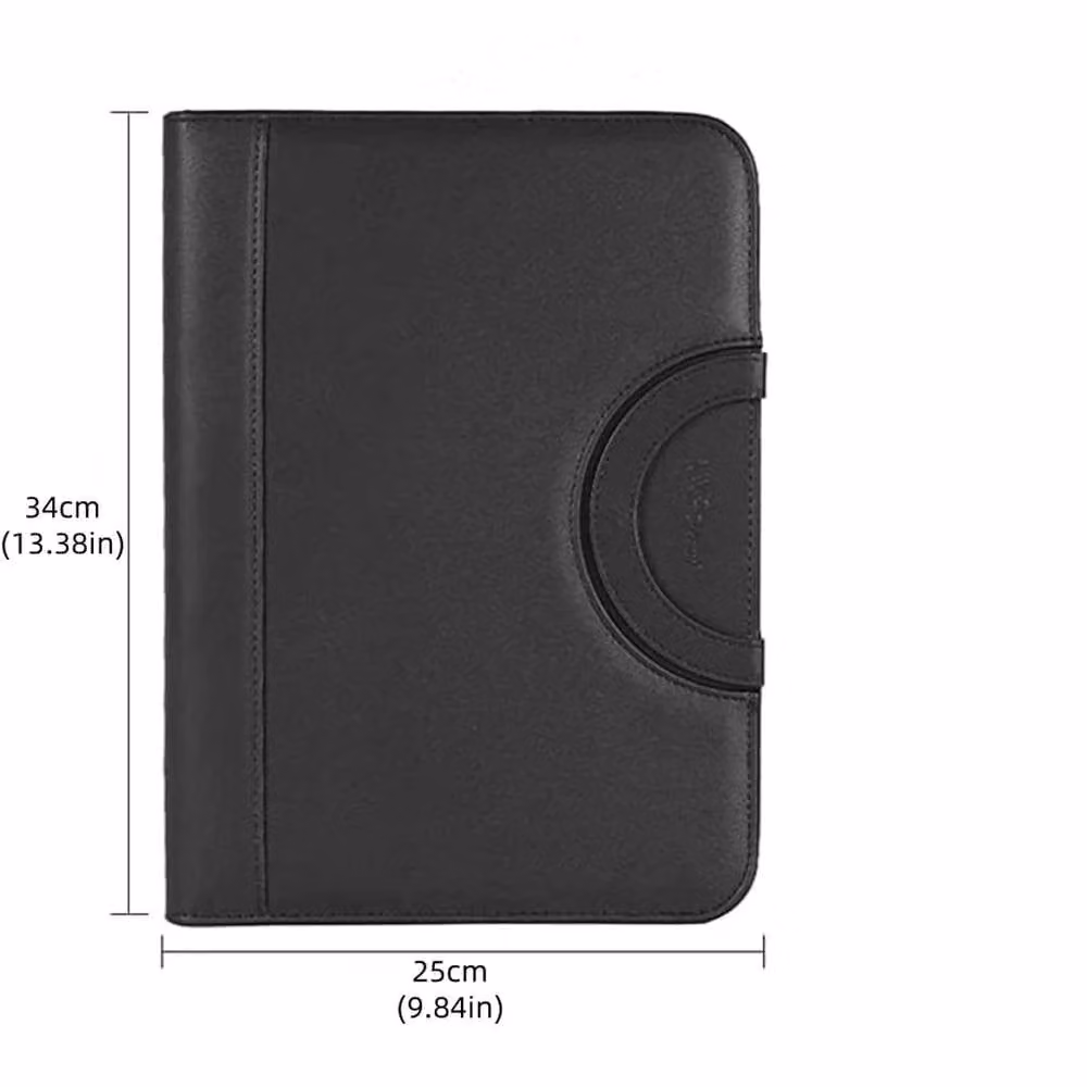 FLAVORA A4 Zipped PU Leather Padfolio Portfolio Folder in Black – 2