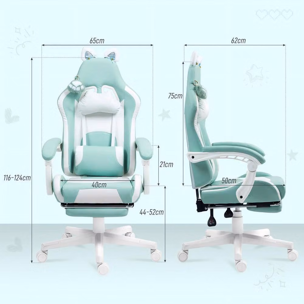 STILVORA Reclining Gaming Office Chair with Footrest and Headrest in Green Synthetic Leather – 4