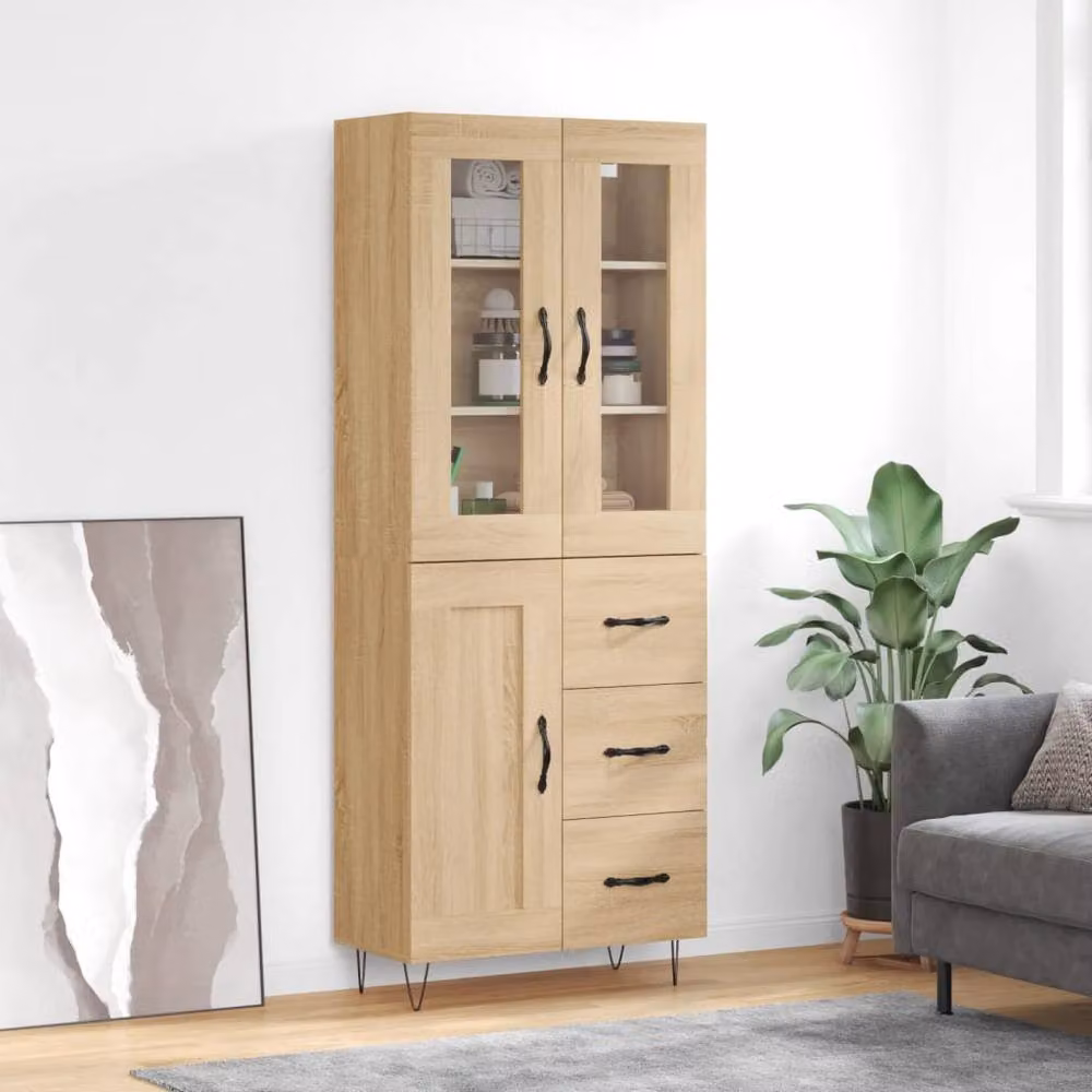 Berkfield Home Sonoma Oak Highboard in Tan, W/D/H: 69.5 x 34 x 180 cm – 2