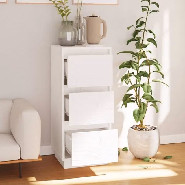 Berkfield Home White Solid Wood Pine Sideboard W/D/H: 32 x 34 x 75 cm