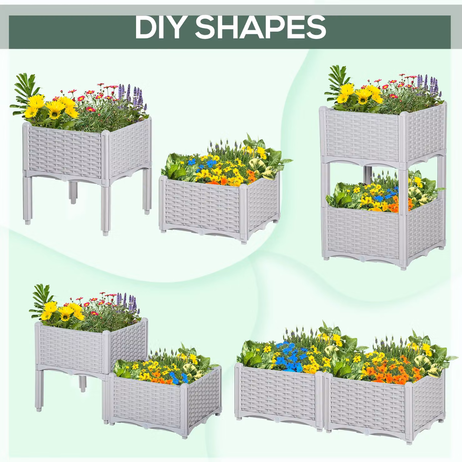 Outsunny Grey Raised Bed Elevated Plastic Planter for Vegetable, Herb and Ornamental Gardens W/D/H: 44 x 40 x 40 cm – 3