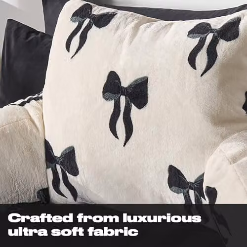 OHS Bow Print Cuddle Cushion in Black and White, Soft Fleece Reading Pillow, W/D/H: 65 x 40 x 40 cm – 4