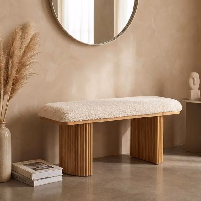 Garden Greatness Boucle Teddy Ribbed Bench in White, W/D/H: 100 x 44 x 38 cm – 1