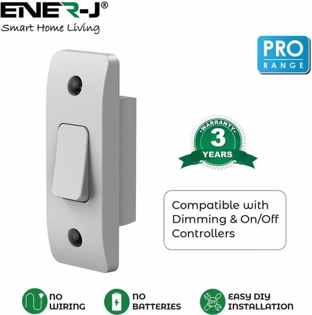 Ener - J PRO Series Wireless Kinetic Architrave 1 Gang Switch, White