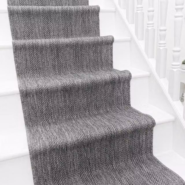 runrug Stripes Reversible and Durable Stair Runner Carpet in Grey, W: 60 cm, L: 630 cm – 1
