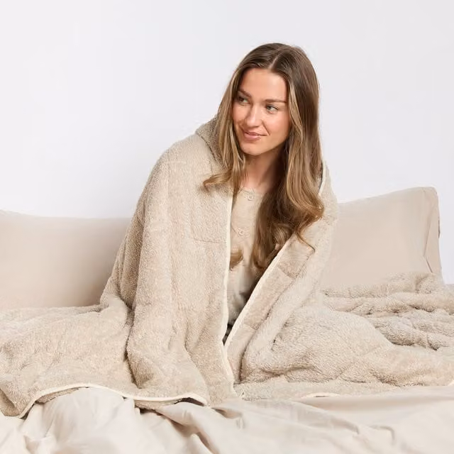 OHS Sensory Teddy Fleece Weighted Blanket, 10kg, Natural/Beige/Brown