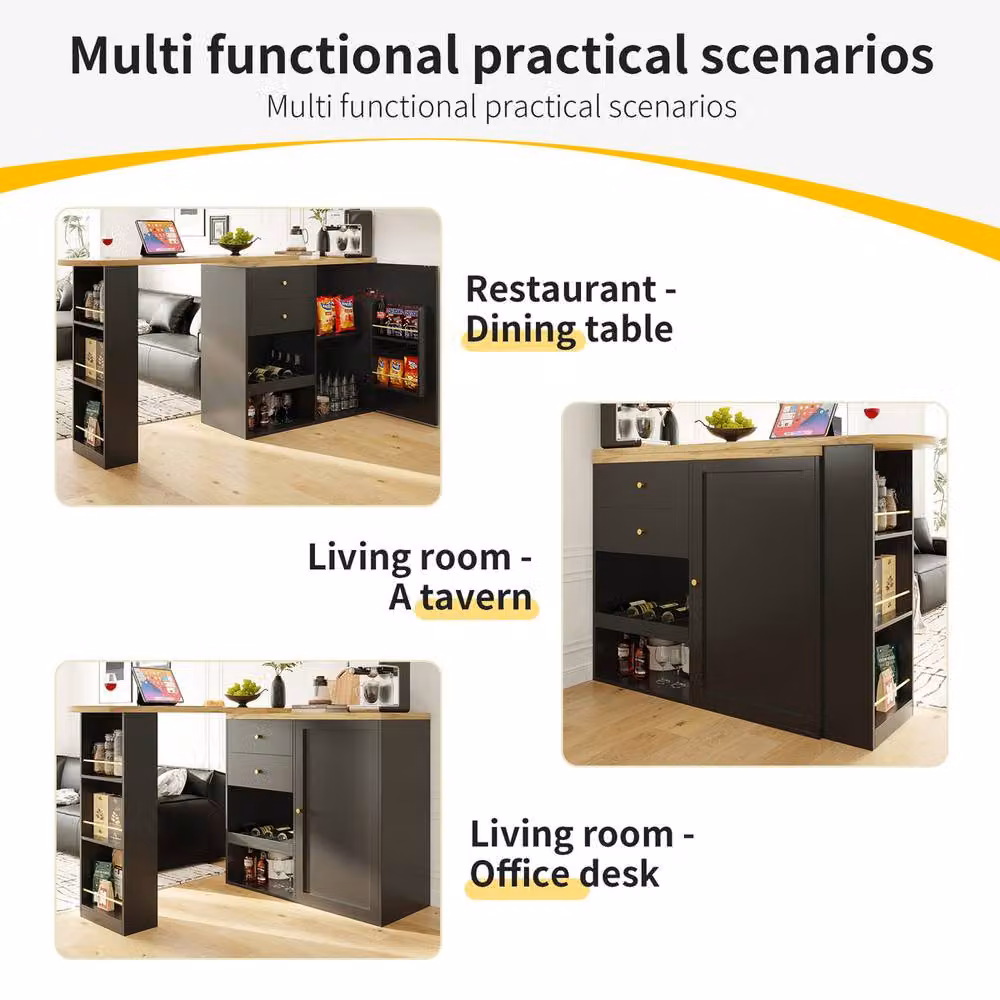 Rolipo 360 Swivelling Bar Table with 2 Drawers and Sliding Door Cabinet in Black and Gold – 4
