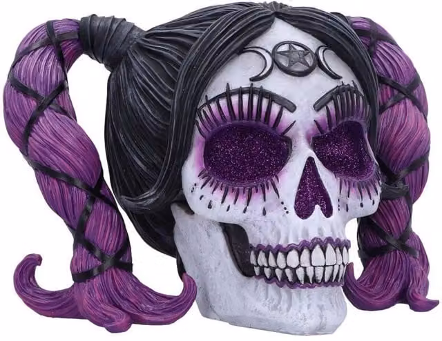 Nemesis Now Myths and Magic Voodoo Doll Skull in Purple and Multicolour, Height: 20.5 cm