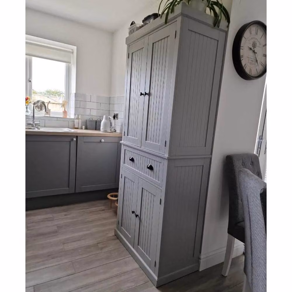 FORGEVIO Tall Kitchen Storage Cupboard Cabinet in Grey with Hinged Doors and Internal Shelves – 3