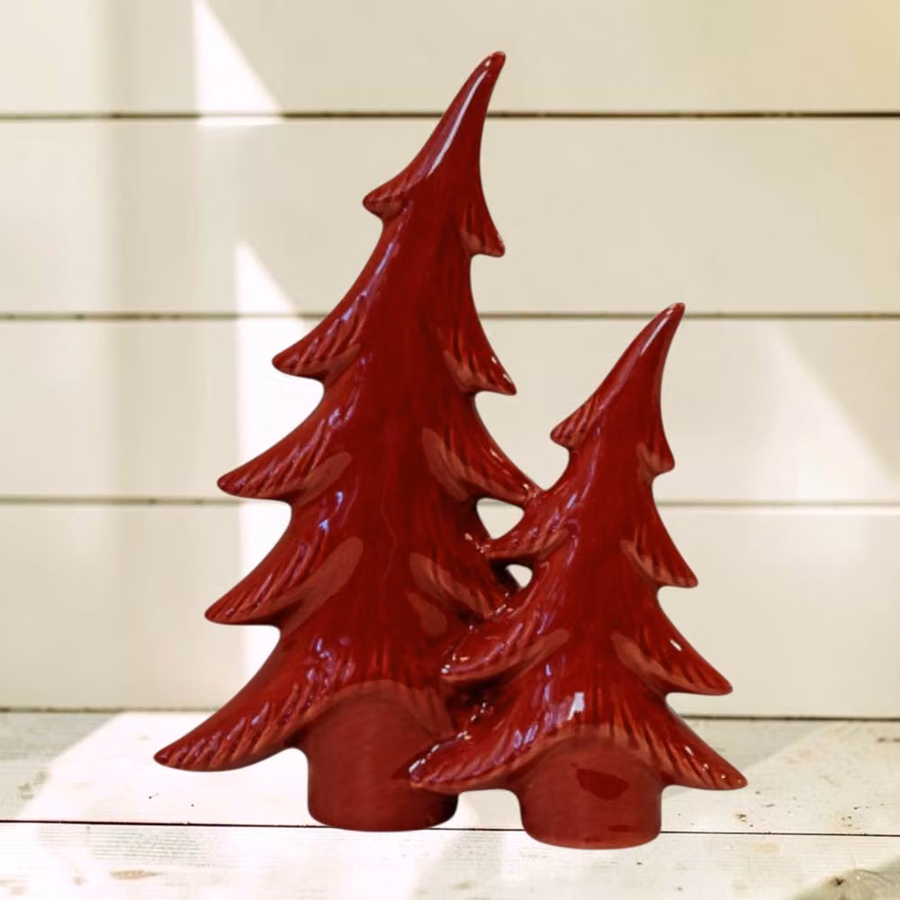 Four Candle Red Ceramic Double Bendy Christmas Tree Ornament, 20 cm – 2