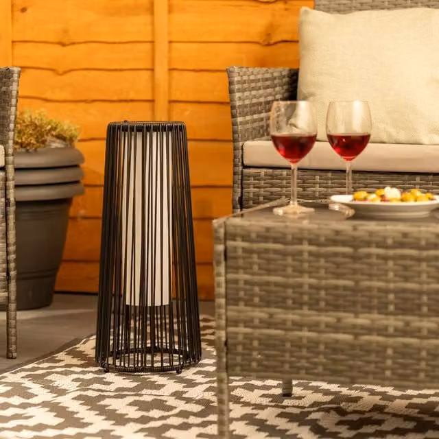 ValueLights Small Black PE Rattan Solar LED Floor Lamp Lantern