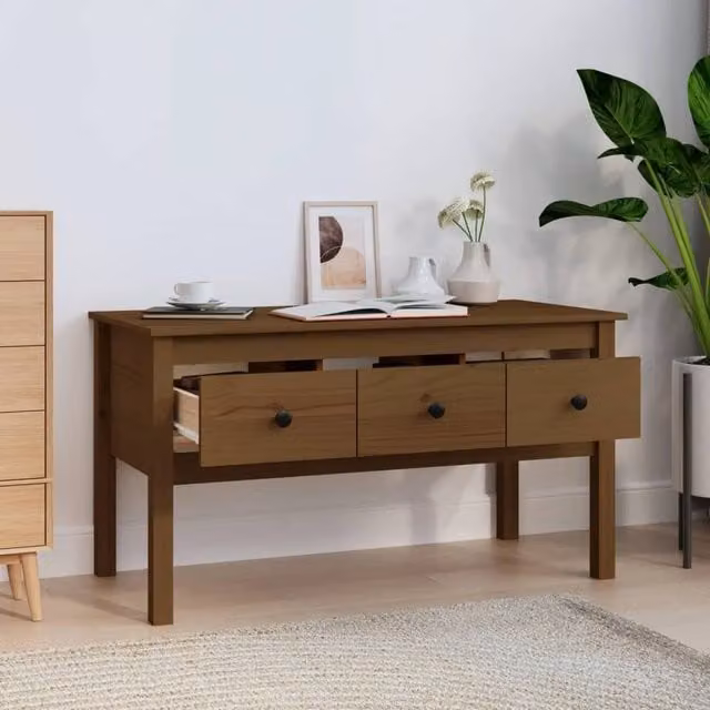 Berkfield Home Beautiful Coffee Table in Honey Brown Solid Pine, W: 102 cm, D: 49 cm, H: 55 cm – 1