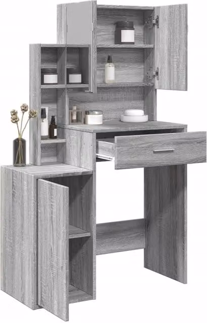 Berkfield Home Dressing Table with Cabinet in Grey Sonoma, W/D/H: 80 x 35 x 132 cm