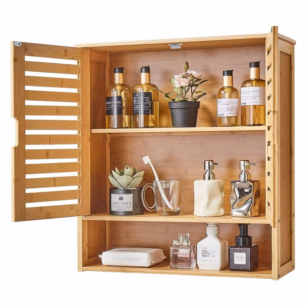VEVOR Modern Brown Wall Mounted Bathroom and Kitchen Cabinet with Adjustable Internal Shelves and Hinged Doors – 4