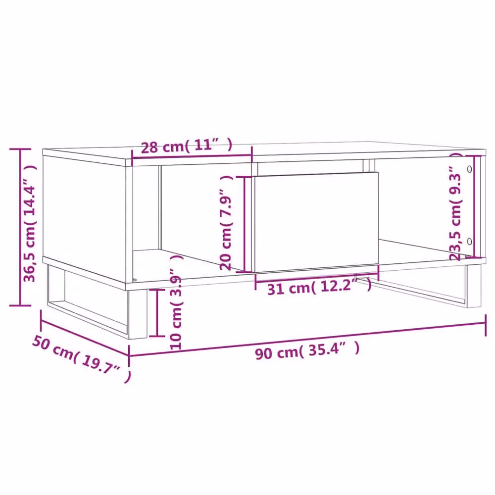 Berkfield Home Modern Rectangular Coffee Table in Smoked Oak Brown, W: 90 cm, D: 50 cm, H: 36.5 cm – 6