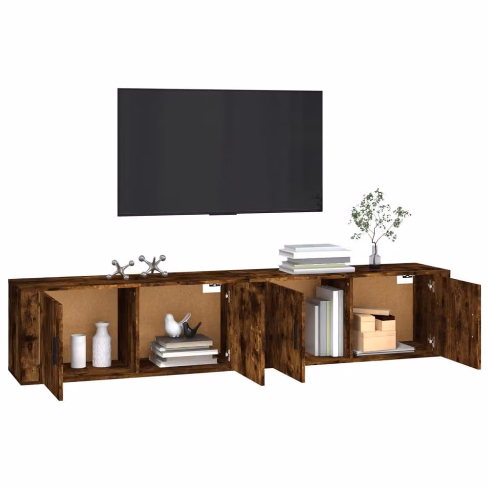 Berkfield Home Set of 2 Wall-mounted TV Cabinets in Smoked Oak Brown, W/D/H: 100 x 34.5 x 40 cm – 3