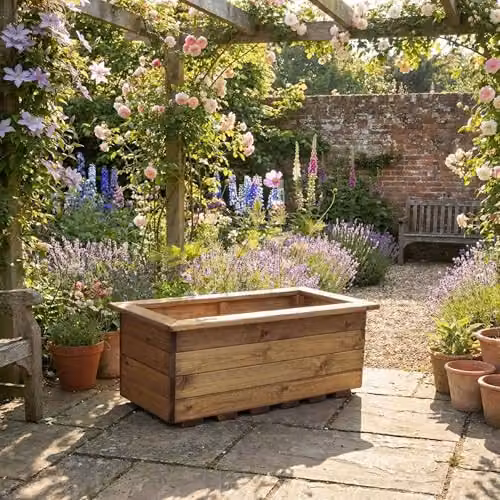 Charles Taylor Country Large Rectangular Wooden Planter Trough in Brown, W: 83 cm, D: 41 cm, H: 32 cm – 2