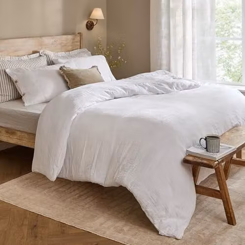 Yard Lark Reversible Cotton Muslin Duvet Cover Set in White, 90 x 200 cm