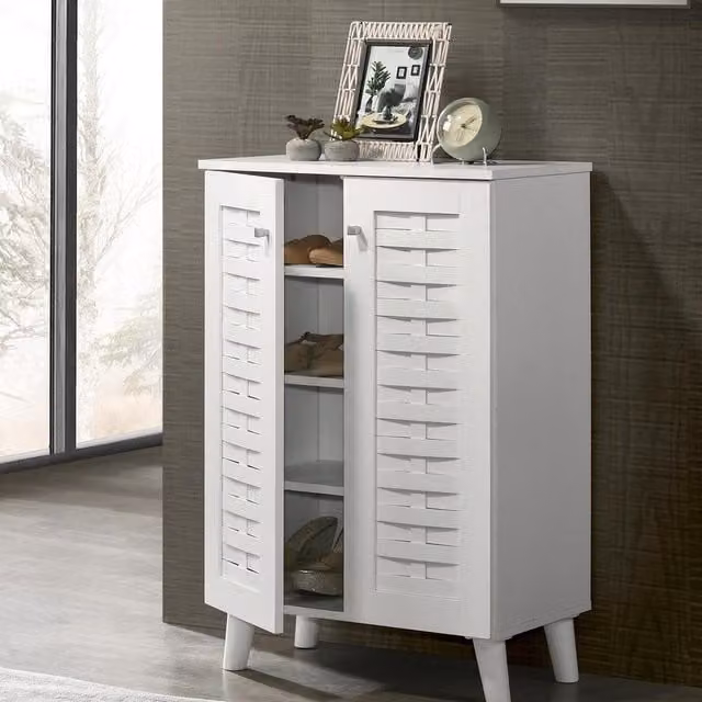 Timber Art Design Modern White Shoe Storage Cabinet with 2 Hinged Doors