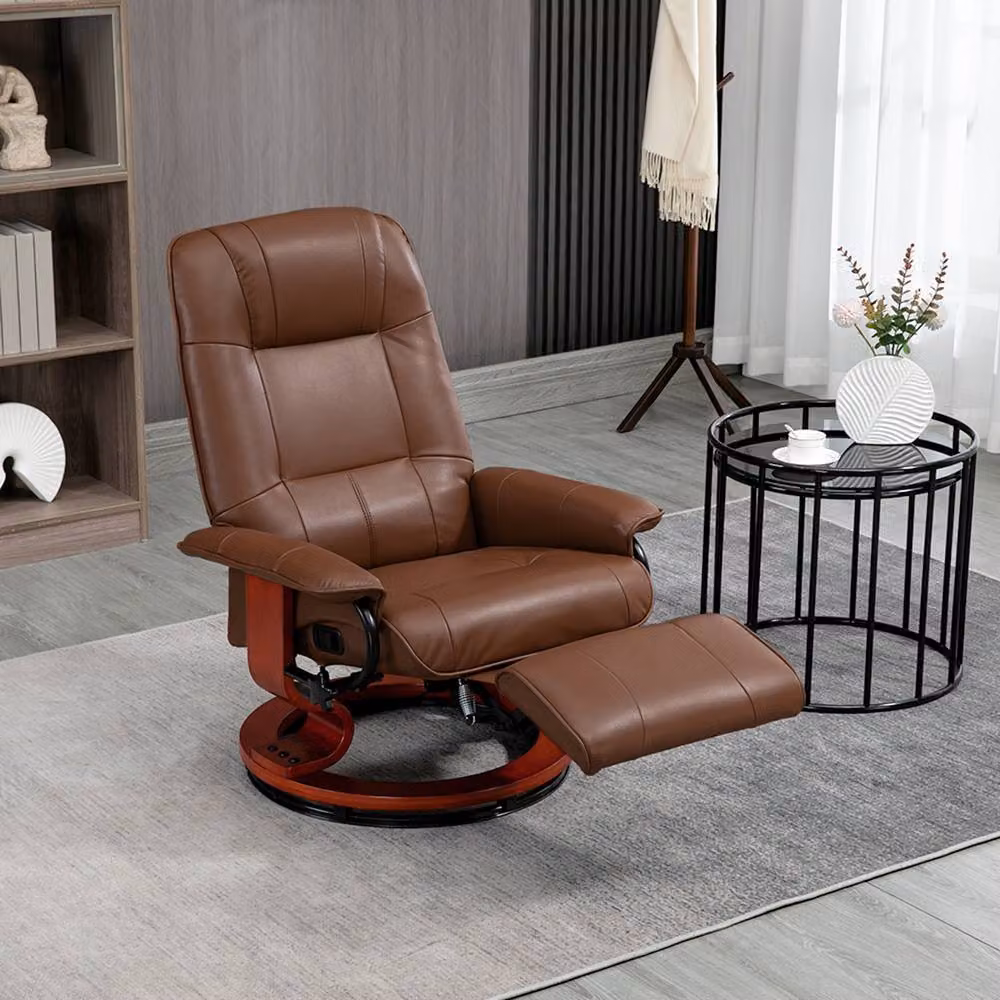 STILVORA Brown Synthetic Leather Recliner Armchair with Ottoman and Swivel Function – 2