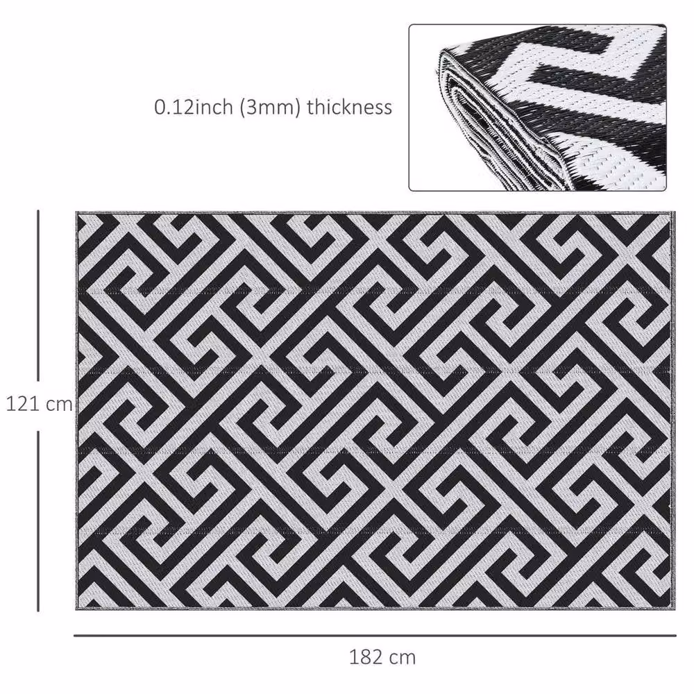 NESTLUNE Reversible Geometric Outdoor Garden Rug in Multicolour and Black, W/D: 182 x 121 cm – 2