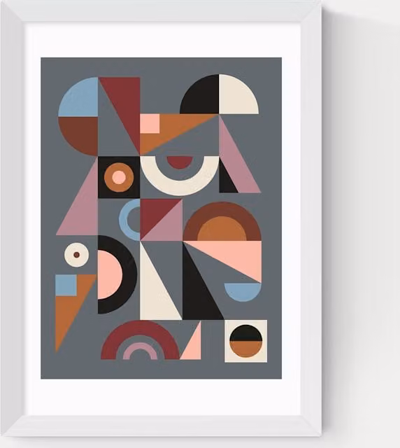 East End Prints Graphic IX Abstract Geometric Framed Art Print in White and Multicolour
