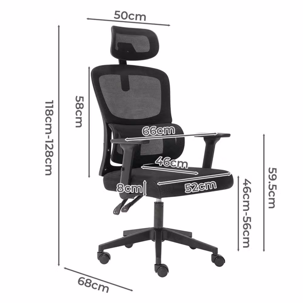 Nordara Ergonomic Mesh Office Chair in Black with Headrest and 3D Armrests, H 100 cm x W 60 cm x D 60 cm – 2