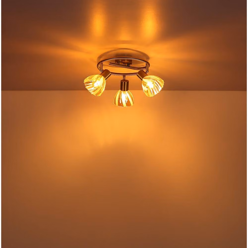Netlighting Zachery Adjustable Ceiling Spotlight in Brass with Amber Glass, 3x E14 – 3