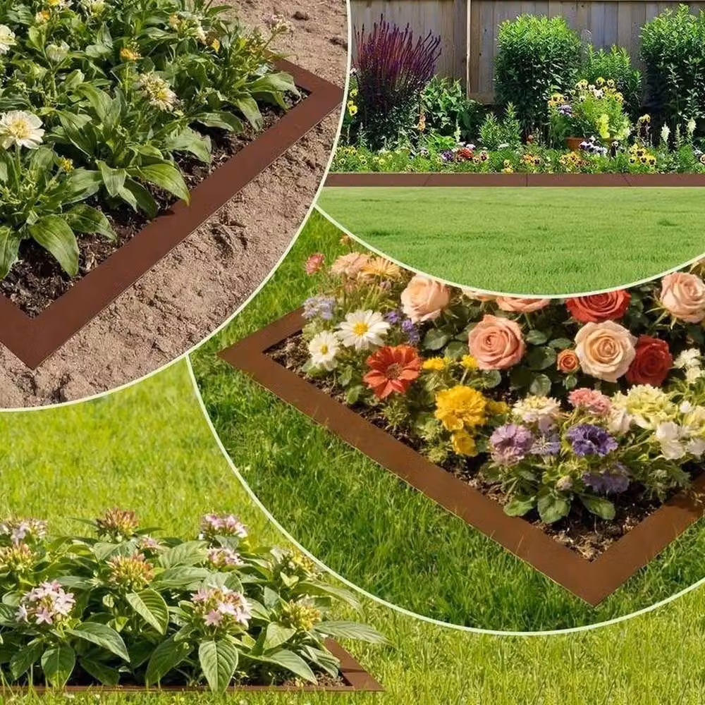 Kelvenix 8-Piece Corten Steel Lawn Edging Set in Brown, 0.6m2 – 5